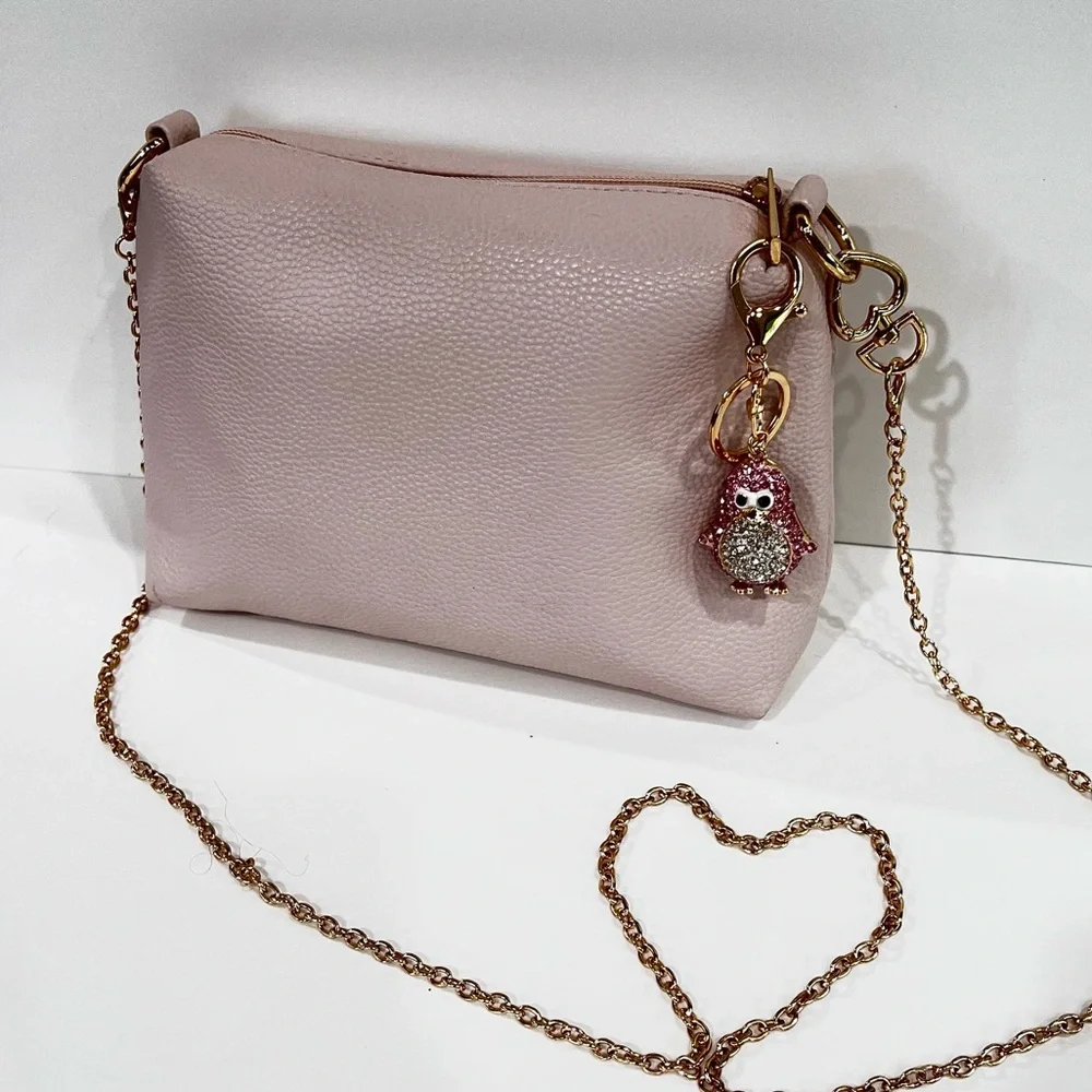 Crystal Penguin Keychain Charm - Pink